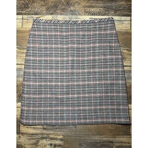 Talbots Women’s Plaid Wool Blend Skirt Size 6 – Pink Gray Check With Zip
